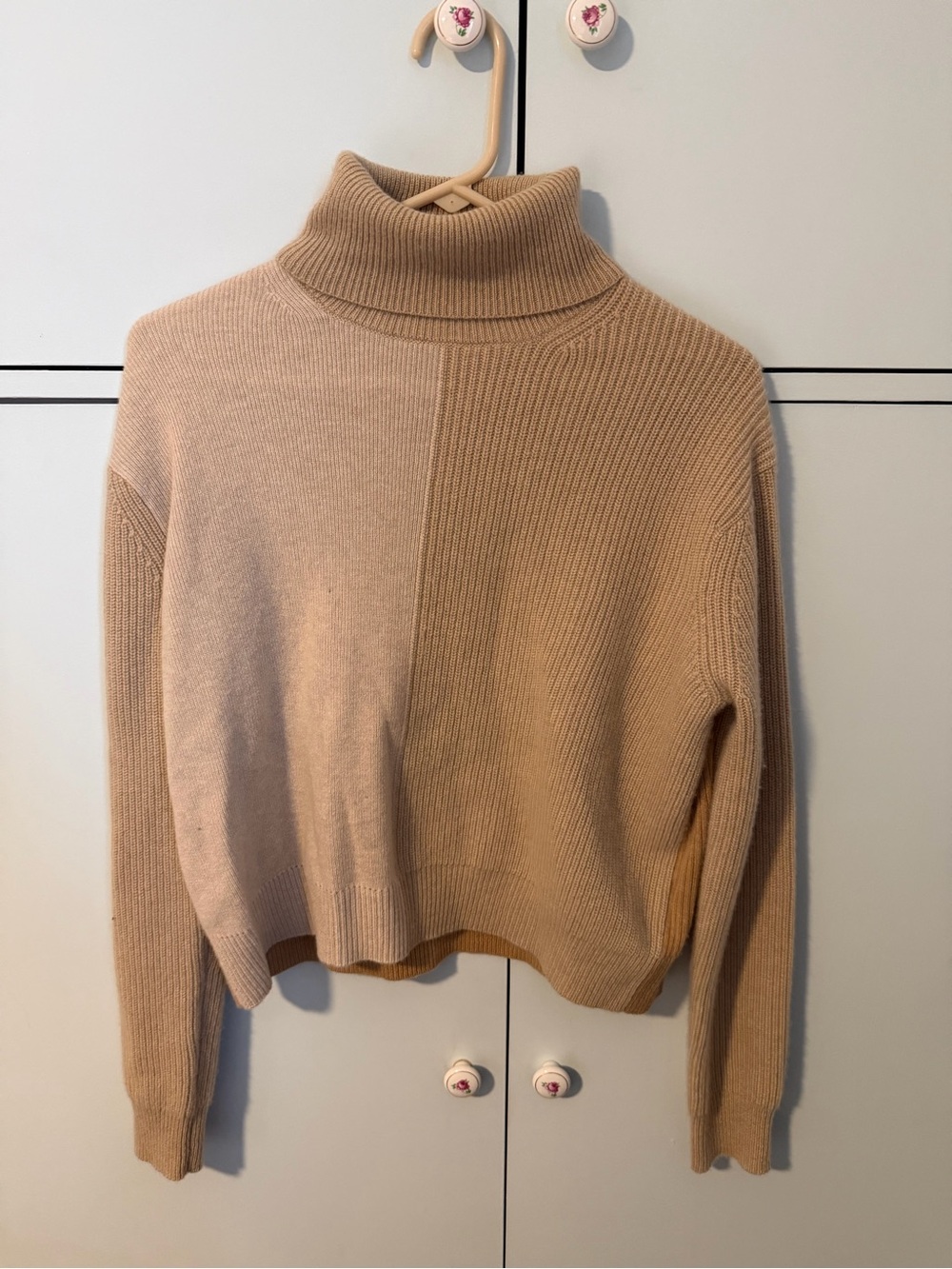 Theory Beige Ribbed Turtleneck Sweater